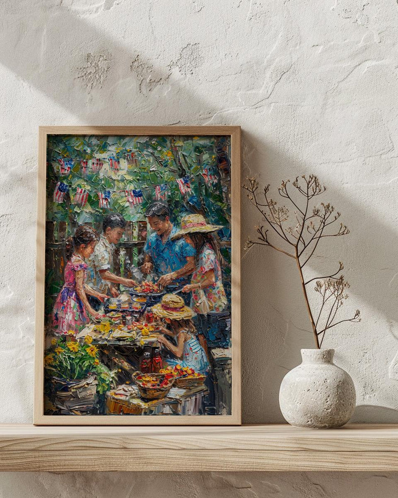 4th of July BBQ Poster, Summer Backyard Decor - Patriotic Family Art