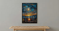 Family Campfire Poster, Summer Night Decor - Patriotic Outdoor Art