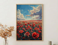 Red Poppy Field Wall Art, Patriotic Floral Decor - Summer Botanical Print