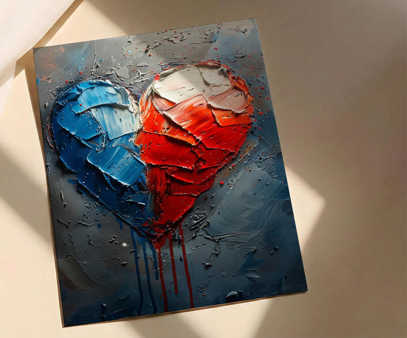 Patriotic Heart Art Print, Abstract Flag Decor - Red White Blue Wall Art