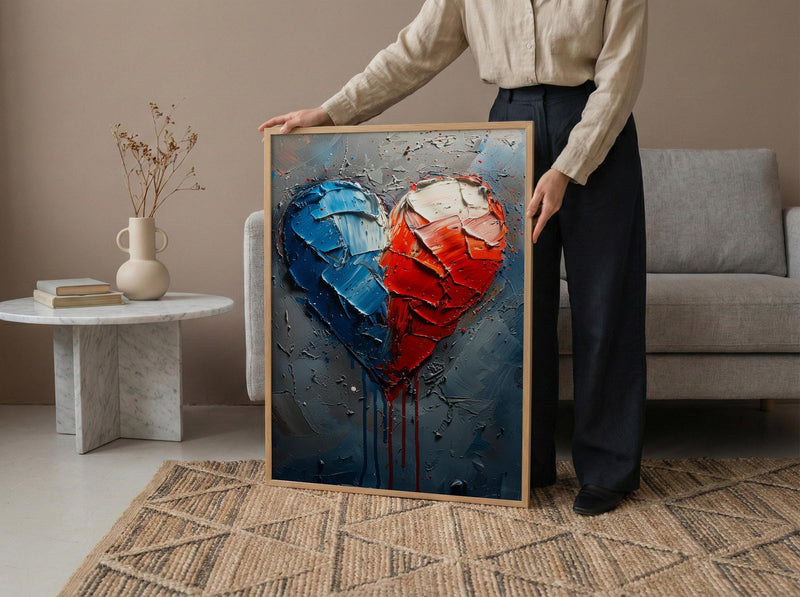 Patriotic Heart Art Print, Abstract Flag Decor - Red White Blue Wall Art