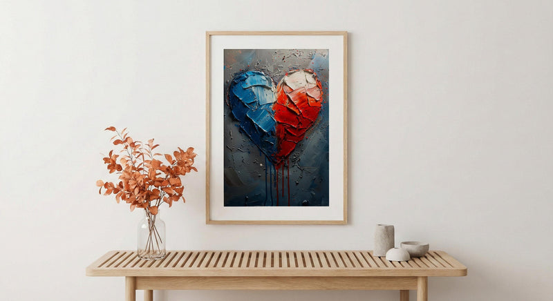 Patriotic Heart Art Print, Abstract Flag Decor - Red White Blue Wall Art