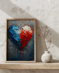 Patriotic Heart Art Print, Abstract Flag Decor - Red White Blue Wall Art