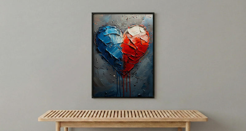 Patriotic Heart Art Print, Abstract Flag Decor - Red White Blue Wall Art