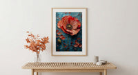 Red Poppy Flag Wall Art, Floral Patriotic Decor - Abstract Botanical Print