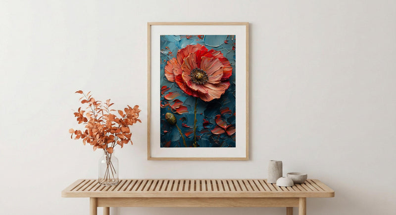 Red Poppy Flag Wall Art, Floral Patriotic Decor - Abstract Botanical Print