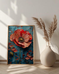 Red Poppy Flag Wall Art, Floral Patriotic Decor - Abstract Botanical Print