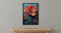 Red Poppy Flag Wall Art, Floral Patriotic Decor - Abstract Botanical Print