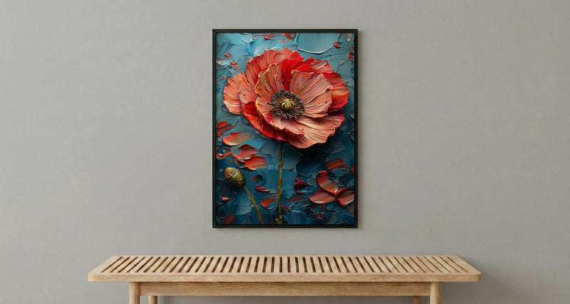 Red Poppy Flag Wall Art, Floral Patriotic Decor - Abstract Botanical Print