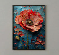 Red Poppy Flag Wall Art, Floral Patriotic Decor - Abstract Botanical Print