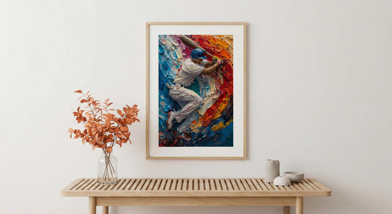 Baseball Player Wall Art, Sports Americana Decor - Patriotic Flag Print
