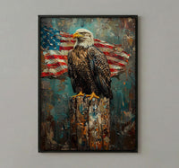 Bald Eagle Portrait Art Print, Rustic Patriotic Decor - Wildlife Americana Poster
