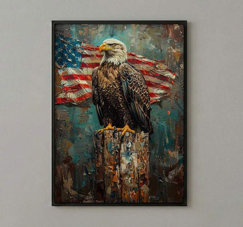 Bald Eagle Portrait Art Print, Rustic Patriotic Decor - Wildlife Americana Poster