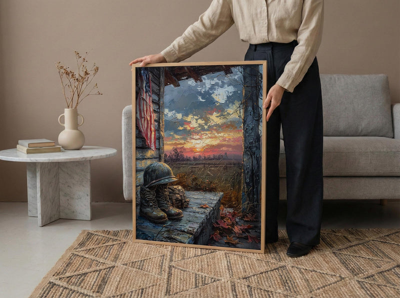Military Boots Wall Art, Veteran Tribute Decor - Patriotic Porch Print