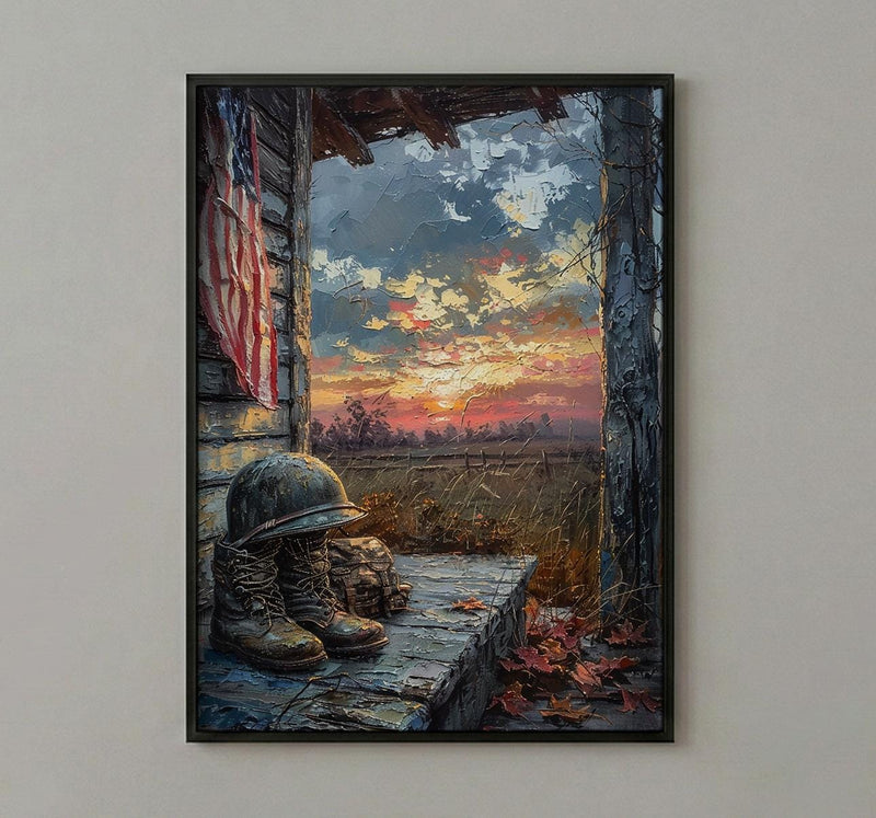 Military Boots Wall Art, Veteran Tribute Decor - Patriotic Porch Print