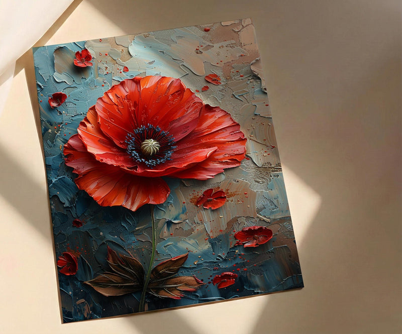 Red Poppy Macro Art Print, Floral Patriotic Decor - Texture Botanical Poster