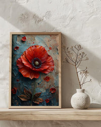 Red Poppy Macro Art Print, Floral Patriotic Decor - Texture Botanical Poster
