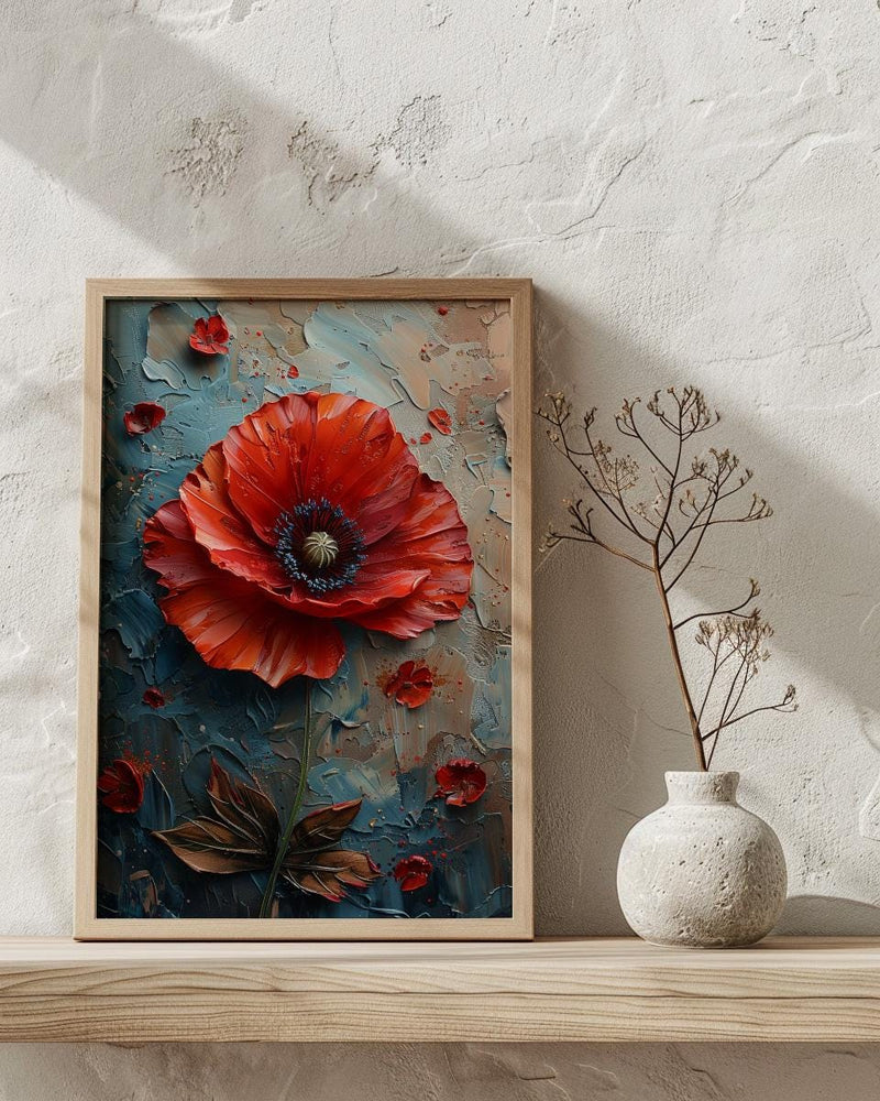 Red Poppy Macro Art Print, Floral Patriotic Decor - Texture Botanical Poster