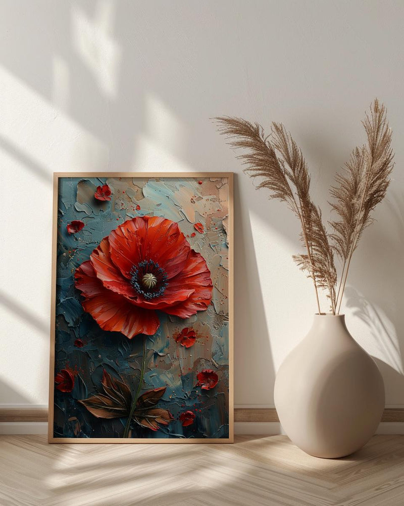 Red Poppy Macro Art Print, Floral Patriotic Decor - Texture Botanical Poster