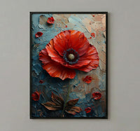 Red Poppy Macro Art Print, Floral Patriotic Decor - Texture Botanical Poster