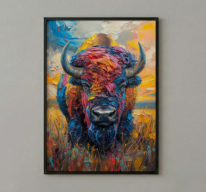 American Bison Art Print, Great Plains Decor - Patriotic Wildlife Landscape