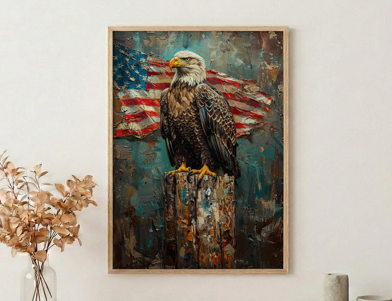 Bald Eagle Portrait Art Print, Rustic Patriotic Decor - Wildlife Americana Poster