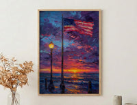 Flag At Half Mast Art Print, Honoring Veterans Decor - Solemn Patriotic Poster