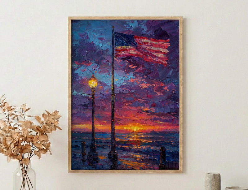 Flag At Half Mast Art Print, Honoring Veterans Decor - Solemn Patriotic Poster