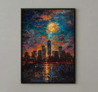 NYC Skyline Wall Art, Patriotic City Decor - Night Lights American Poster