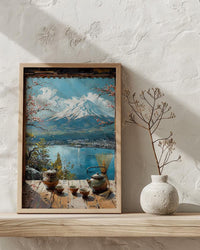 Japan Window Art Print, Mount Fuji Wall Decor - Matcha Tea Zen Landscape