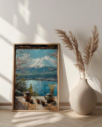 Japan Window Art Print, Mount Fuji Wall Decor - Matcha Tea Zen Landscape