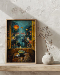 Vietnam Window Wall Art, Hoi An Lantern Decor - Pho Soup Rainy Street