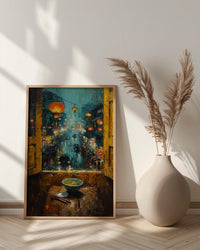 Vietnam Window Wall Art, Hoi An Lantern Decor - Pho Soup Rainy Street