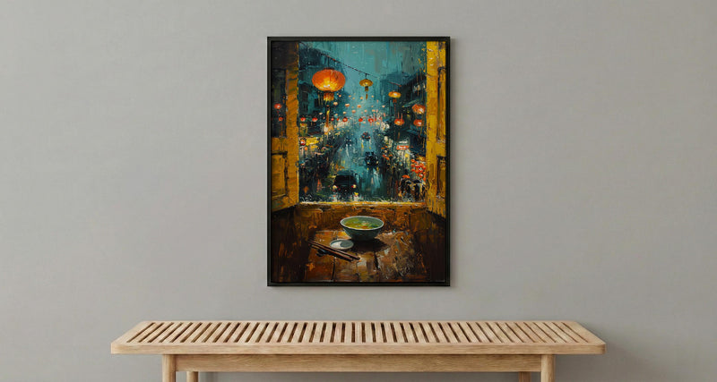 Vietnam Window Wall Art, Hoi An Lantern Decor - Pho Soup Rainy Street