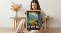 Bali Window Poster, Rice Terrace Decor - Floating Breakfast Jungle Art