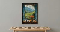 Bali Window Poster, Rice Terrace Decor - Floating Breakfast Jungle Art