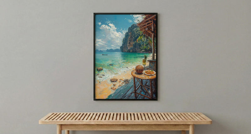 Thailand Window Wall Art, Beach Pad Thai Decor - Ocean Longtail Boat