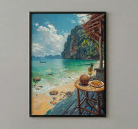 Thailand Window Wall Art, Beach Pad Thai Decor - Ocean Longtail Boat