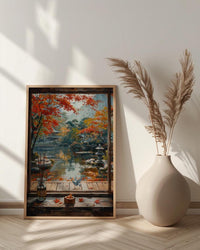 Kyoto Window Art Print, Zen Garden Decor - Autumn Red Maple Origami