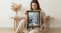 Korea Window Wall Art, Hanok Village Decor - Winter Snowy Tea Set