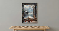Korea Window Wall Art, Hanok Village Decor - Winter Snowy Tea Set