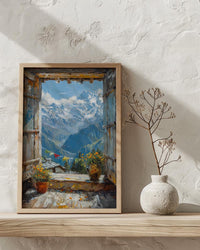 Himalayas Window Art Print, Snow Peak Decor - Prayer Flags Nepal