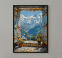 Himalayas Window Art Print, Snow Peak Decor - Prayer Flags Nepal