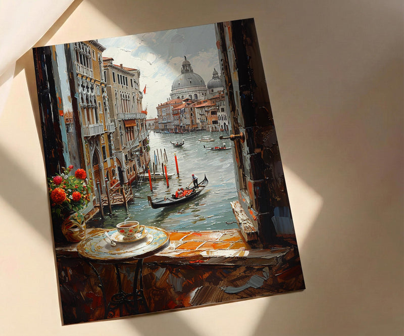 Venice Window Wall Art, Grand Canal Decor - Espresso Cup Mask Landscape