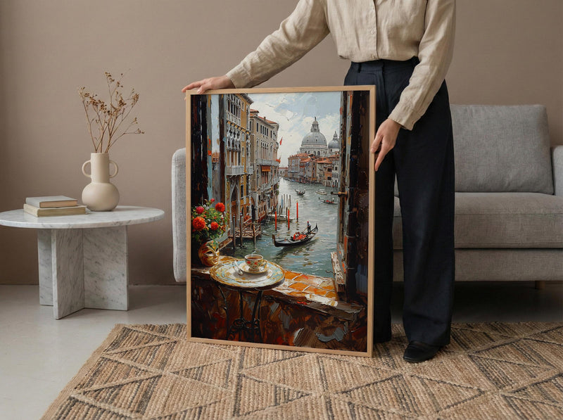 Venice Window Wall Art, Grand Canal Decor - Espresso Cup Mask Landscape
