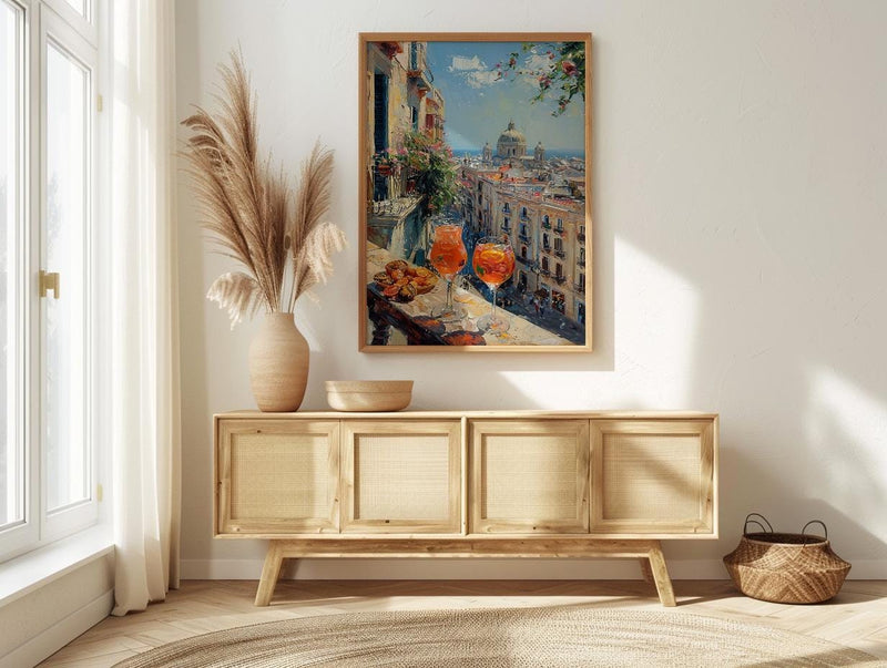 Barcelona Window Art Print, Gaudi Style Decor - Sangria Tapas Landscape