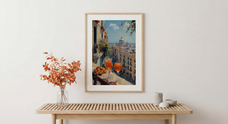 Barcelona Window Art Print, Gaudi Style Decor - Sangria Tapas Landscape