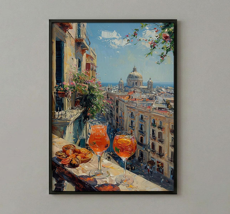 Barcelona Window Art Print, Gaudi Style Decor - Sangria Tapas Landscape