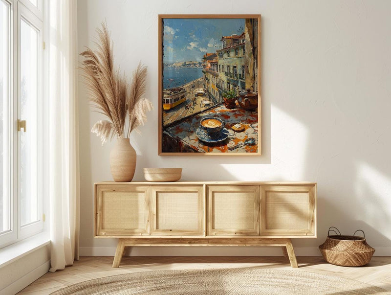 Lisbon Window Art Print, Yellow Tram Decor - Pastel De Nata Landscape
