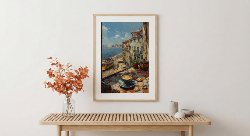 Lisbon Window Art Print, Yellow Tram Decor - Pastel De Nata Landscape